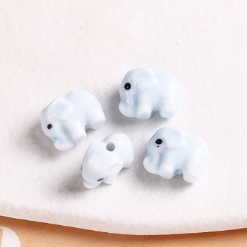 Handmade Porcelain Beads, for Bracelet/Necklace Decoration, DIY Jewelry Accessories, Elephant, Light Sky Blue, 11x14mm