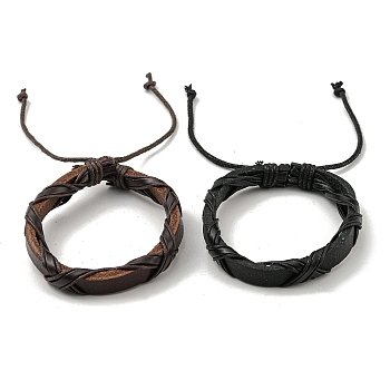 Adjustable PU Leather & Waxed Braided Cord Bracelets, Mixed Color, Inner Diameter: 2-1/8~3-1/4 inch(5.3~8.2cm)