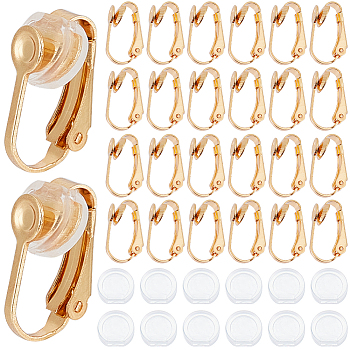 40Pcs 304 Stainless Steel Clip-on Earring Findings, with 40Pcs Comfort Plastic Pads for Clip on Earrings, Golden, 16x7.5x10mm