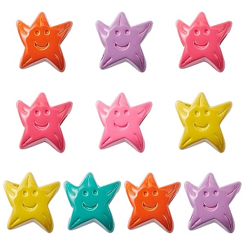 Spray Painted Alloy Beads, Star with Smiling Face, Mixed Color, 12x12.5x7mm, Hole: 4.5mm