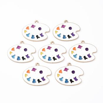 Alloy Enamel Pendants, Cadmium Free & Lead Free, Palette, Light Gold, White, 23x28x1.5mm, Hole: 1.8mm