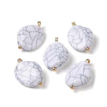 Acrylic Pendants, Imitation Gemstone, with Brass Loops, Oval, WhiteSmoke, 21.5x13.5x6mm, Hole: 2mm