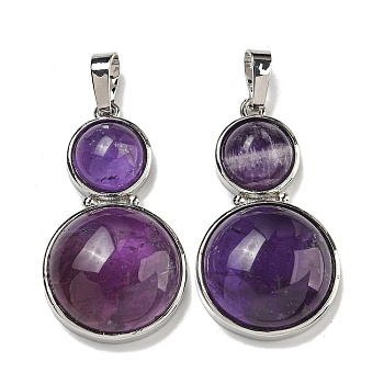 Natural Amethyst Pendants, Gourd Charms, with Rack Plating Platinum Tone Brass Findings, Cadmium Free & Lead Free, 35x19.5x7.5mm, Hole: 8x5mm