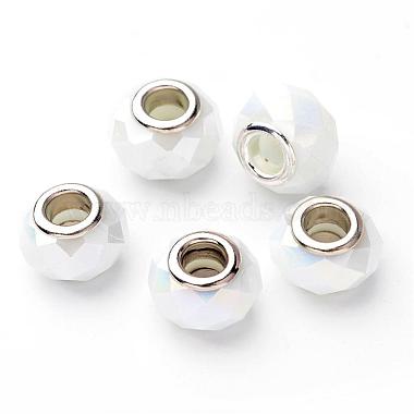 14mm White Abacus Glass + Brass Core Beads