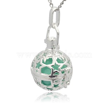 Silver Color Plated Brass Hollow Round Cage Pendants(KK-J226-09S)-2