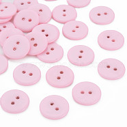 Two-hole Buttons for DIY Making, Resin Button, Flat Round, Pink, about 15mm in diameter, hole: 2mm, about 400pcs/bag(NNA0VDW)