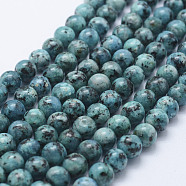 Natural Larvikite Beads Strands, Dyed, Round, Dark Cyan, 8~8.5mm, Hole: 1mm, about 47~49pcs/strand, 14.5 inch~14.9 inch(37~38cm)(G-E443-A02)