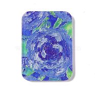 Embossed Flower Printed Acrylic Pendants, Rectangle Charms, Blue, 39.5x28.5x2.3mm, Hole: 1.6mm(MACR-J121-04E)