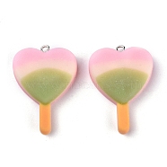 Resin Pendants, Imitation Lollipop, Heart, Necklace Keychain Pendant, Pink, 38x26x8mm, Hole: 1.8mm(RESI-K008-A05)