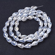 Electroplate Glass Beads Strands, AB Color Plated, Faceted Teardrop, Clear AB, 15x10mm, Hole: 1mm, 50pcs/strand, 27.1 inch(EGLA-D015-15x10mm-01)