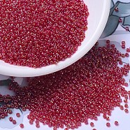 MIYUKI Round Rocailles Beads, Japanese Seed Beads, 11/0, (RR298) Transparent Ruby AB, 2x1.3mm, Hole: 0.8mm, about 1111pcs/10g(X-SEED-G007-RR0298)