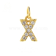 Brass Cubic Zirconia Pendants with Jump Rings, Real 18K Gold Plated, Letter X, 13x10x2.2mm, Hole: 2.8mm(FIND-PW0024-09X)