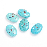 Natural Howlite Beads, Dyed & Heated, with Enamel, Oval wit Evil Eye, Colorful, 25.5x18.5x8.5~10.5mm, Hole: 1.2mm(G-I272-03)