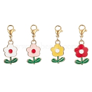 Flower Zinc Alloy Enamel Pendant Decoration, with 304 Stainless Steel Lobster Claw Clasps, Mixed Color, 30mm(HJEW-JM01117)