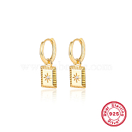 925 Sterling Silver Dangle Hoop Earrings, Rectangle with Star Drop Earrings, Real 18K Gold Plated, 22x9mm(RH5546-1)