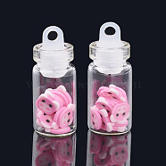 Handmade Polymer Clay Nail Art Decoration Accessories, with Glass Wishing Bottle and CCB Plastic Bottle Stopper, Piggy Head, Hot Pink, 4~7x4~8x0.1~1mm, bottle: 27.5x11mm, hole: 3mm(X-MRMJ-N032-05)