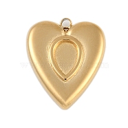 Ion Plating(IP) 304 Stainless Steel Rack Plating Pendant Cabochon Settings, Heart, Polished, Real 18K Gold Plated, Tray: 5.5x3.5mm, 15.5x13x2.5mm, Hole: 1.2mm(STAS-U019-25G)