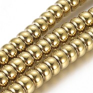 Non-magnetic Synthetic Hematite Beads Strands, Vacuum Plating, Rondelle, Golden Plated, 6x3.5mm, Hole: 1mm, about 111pcs/Strand, 15.75 inch(40cm)(G-G826-02G-6mm)
