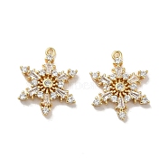 Brass Micro Pave Cubic Zirconia Pendants, Snowflake, Real 18K Gold Plated, 17x13.5x2.5mm, Hole: 1mm(KK-H455-34G)