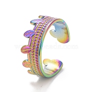 Ion Plating(IP) Rainbow Color 304 Stainless Steel Leaf Open Cuff Ring for Women, US Size 9(18.9mm)(RJEW-C025-03M)
