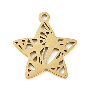 201 Stainless Steel Pendants, Hollow, Star, Golden, 16x15x1mm, Hole: 1.4mm(STAS-D190-02G)