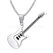 Stainless Steel Pendant Necklaces, Guitar, Stainless Steel Color, 23.62 inch(60cm)(PW-WG21242-01)