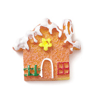 Christmas Opaque Resin & Plastic Imitation Biscuits Decoden Cabochons, Sandy Brown, House, 26x27.5x5mm(RESI-K019-54C)