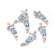 Antique Silver Plated Alloy Pendants, with Enamel, Scabbard, Sky Blue, 27x11x3mm, Hole: 1.6mm(ENAM-L027-F01-AS)
