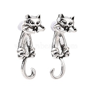 Alloy Cat Front Back Stud Earrings for Women, Antique Silver, 25mm, Pin: 0.7mm(EJEW-G323-01AS)