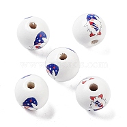 Independence Day Theme Wood European Beads, Large Hole Beads, Round, Dark Slate Blue, 15.5~16x14.5mm, Hole: 4mm(WOOD-M011-07A)
