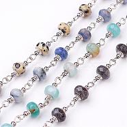 Faits à la main des chaînes de pierres précieuses perles, non soudée, pour création de colliers bracelets, avec épingle à oeil en fer platine, 1 m, perles: 8 mm(AJEW-JB00267)