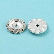 Brass Crystal Rhinestone Beads, Flat Round, Silver, 13x3~3.5mm, Hole: 1.6~2mm(RB-F035-06C-S)