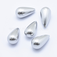 Electroplate Shell Pearl Half Drilled Bead, teardrop, Silver, 31x16mm, Hole: 1mm(BSHE-G006-01A)