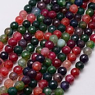 Natural Agate Beads Strand, Faceted, Dyed, Round, Mixed Color, 8mm, Hole: 1mm, about 48pcs/strand, 15 inch(G-G580-8mm-03)