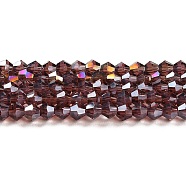 Transparent Electroplate Glass Beads Strands, AB Color Plated, Faceted, Bicone, Medium Purple, 3.5mm, about 108~123pcs/strand, 12.76~14.61 inch(32.4~37.1cm)(GLAA-F029-3mm-A05)