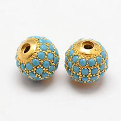 Round Brass Micro Pave Cubic Zirconia Beads, Golden, 8mm, Hole: 1.5mm(ZIRC-L053-25G)