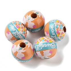 Easter Theme Printed Wood European Beads, Large Hole Beads, Round, Chocolate, 16mm, Hole: 4.5mm(WOOD-M010-02G)