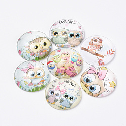 Printed Glass Flat Back Cabochons, Dome/Half Round, Owl Pattern, Mixed Color, 10x3.5mm(X-GGLA-Q056-002-10mm)