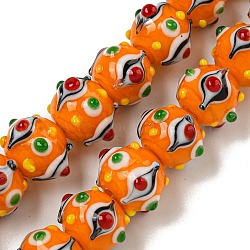 Handmade Lampwork Beads Strands, Bumpy, Round, Dark Orange, 13.5~15mm in diameter, Hole: 1.2~1.4mm(LAMP-N025-05H)