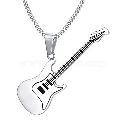 Stainless Steel Pendant Necklaces, Guitar, Stainless Steel Color, 23.62 inch(60cm)(PW-WG21242-01)