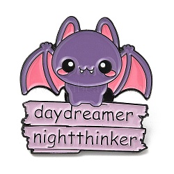 with Animal Enamel Pin, Electrophoresis Black Zinc Alloy Brooch for Backpack Clothes, Word Daydreamer Nightthinker, Bat, 30x29x1.5mm(JEWB-D018-03C-EB)