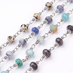 Faits à la main des chaînes de pierres précieuses perles, non soudée, pour création de colliers bracelets, avec épingle à oeil en fer platine, 1 m, perles: 8 mm(AJEW-JB00267)