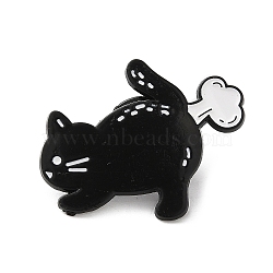 Cat Enamel Pins, Alloy Brooch for Backpack Clothes, Black, 25x32.5x1.5mm(JEWB-H017-04EB-03)