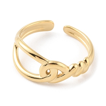 304 Stainless Steel Hollow Knot Open Cuff Rings, Real 14K Gold Plated, US Size 7 1/4(17.5mm)