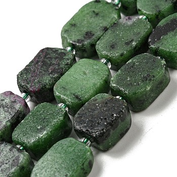 Natural Ruby in Zoisite Beads Strands, with Seed Beads, Rectangle, 12~17.5x9.5~13x5~7.5mm, Hole: 1mm, about 25~26pcs/strand, 15.94''~16.14''(40.5~41cm)