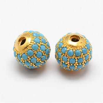 Round Brass Micro Pave Cubic Zirconia Beads, Golden, 8mm, Hole: 1.5mm