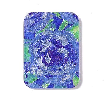 Embossed Flower Printed Acrylic Pendants, Rectangle Charms, Blue, 39.5x28.5x2.3mm, Hole: 1.6mm