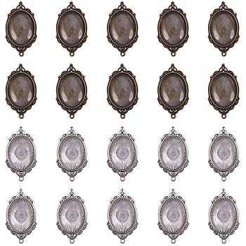 DIY Pendant Findings, with Tibetan Style Alloy Pendant Cabochon Settings and Transparent Oval Glass Cabochon, Mixed Color, Cabochon: 40x30x8mm, Settings: Tray: 40x30mm, 65x37x2.5mm, 40pcs/set