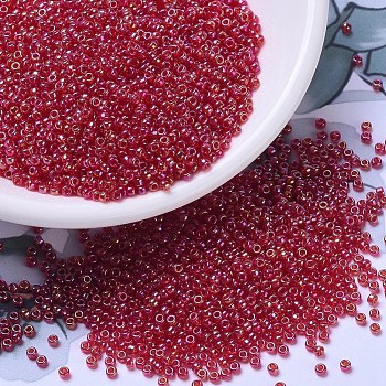 MIYUKI Round Rocailles Beads, Japanese Seed Beads, 11/0, (RR298) Transparent Ruby AB, 2x1.3mm, Hole: 0.8mm, about 1111pcs/10g