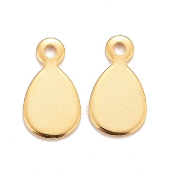 201 Stainless Steel Charms, Teardrop, Real 24k Gold Plated, 13x7x0.8mm, Hole: 1.4mm